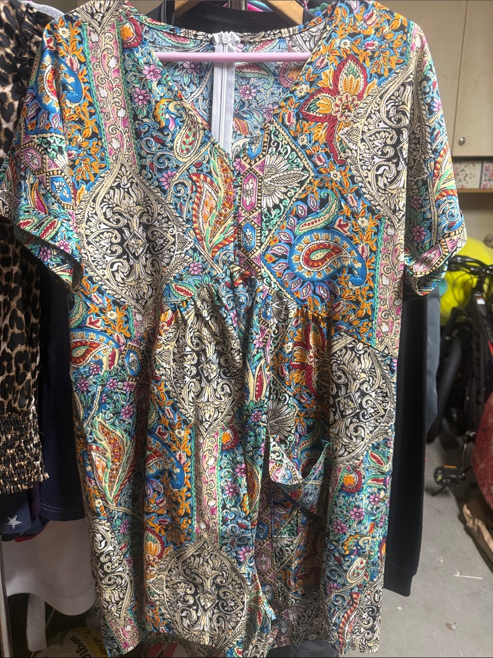 Paisley V-Neck Short Sleeve Women's jumper - Multicolor